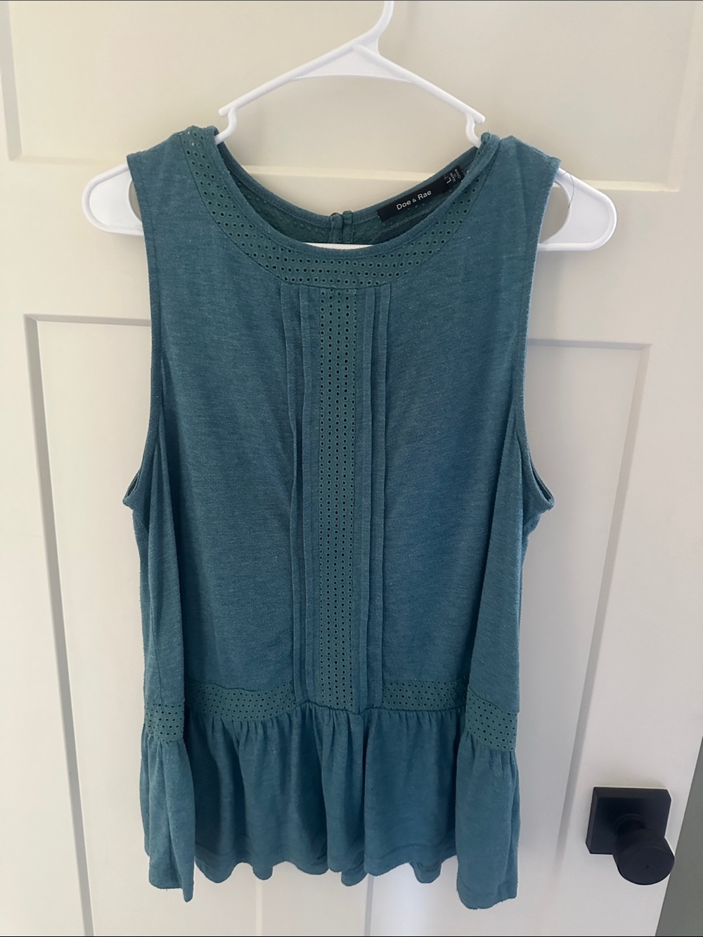 Doe & Rae Teal Eyelet Peplum Tank